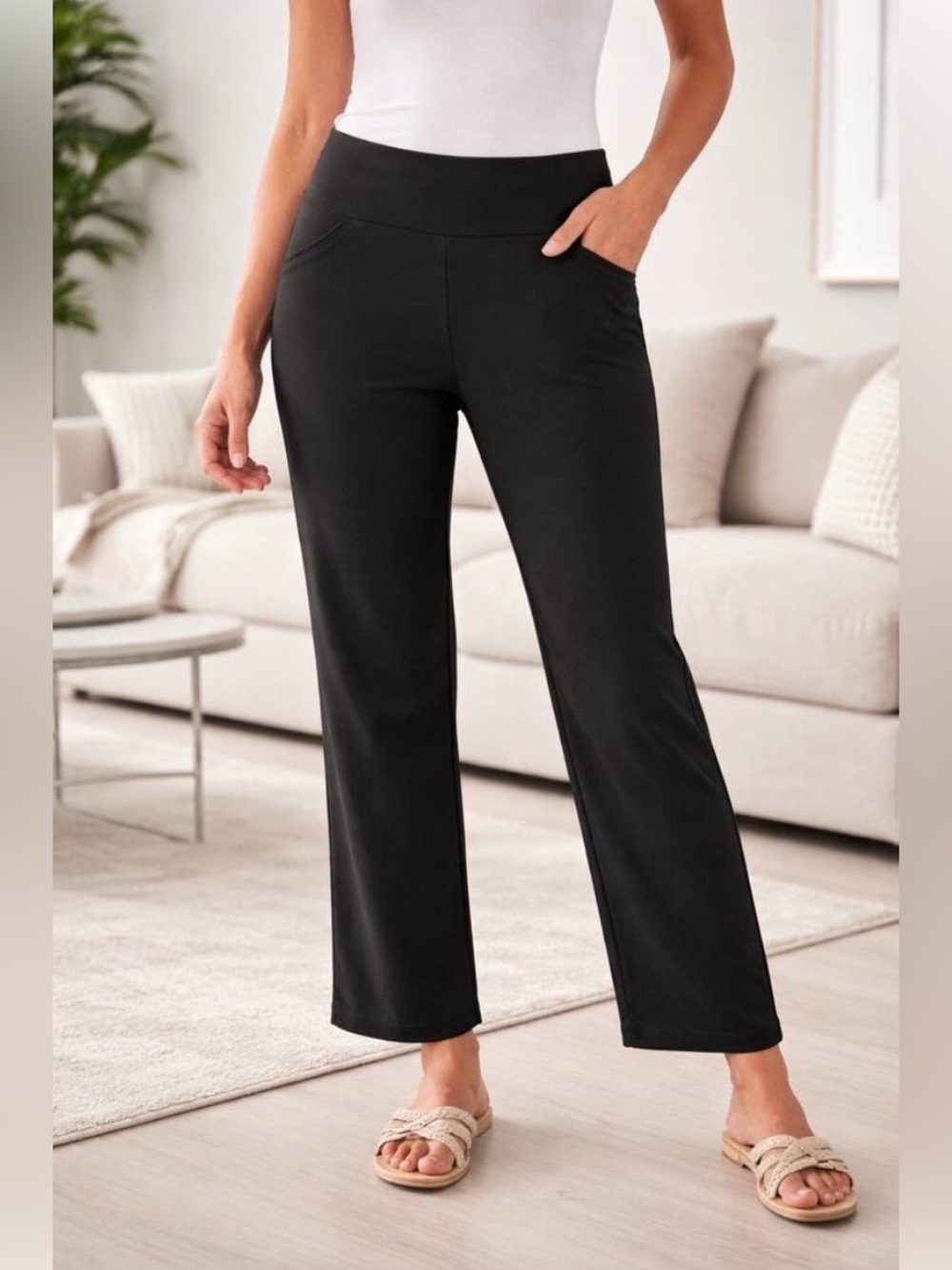 Counterparts Black Pull-On Wide Leg Pants with pockets, size XL wide waistband